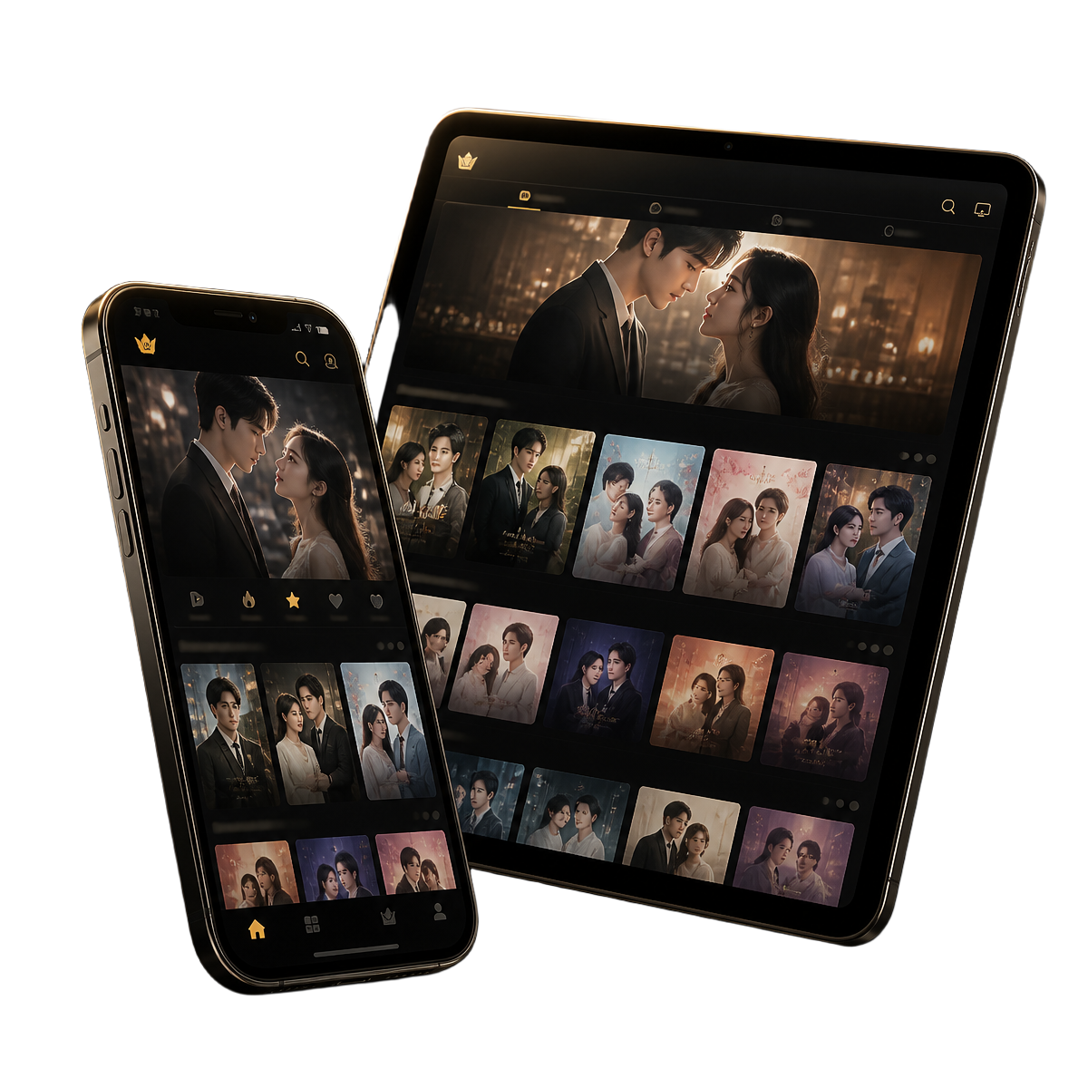 Mockup do catálogo de séries e doramas no celular e no tablet